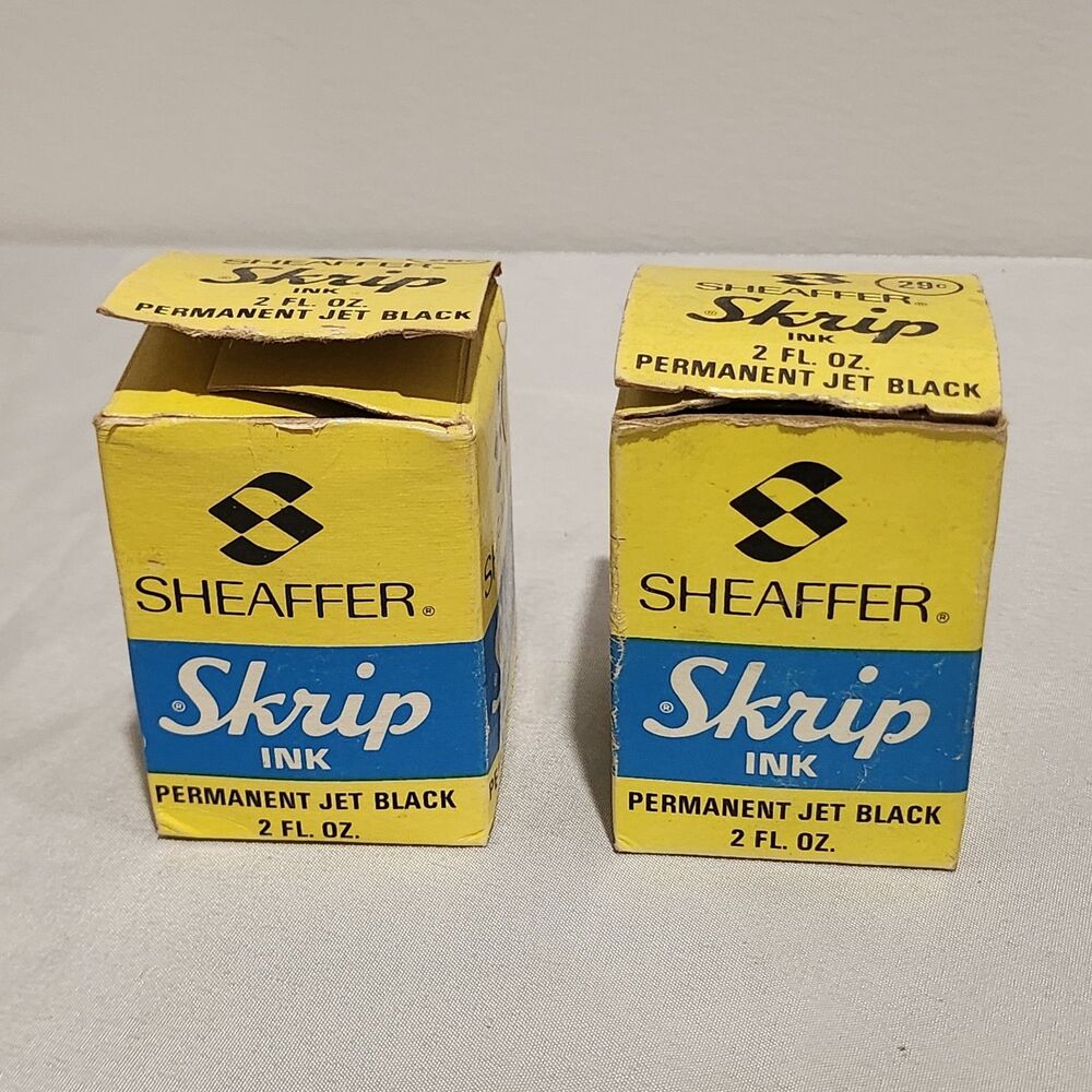 Vintage SHEAFFER Skrip Ink Deluxe Black Permanent 2 Oz Bottles With Box EMPTY